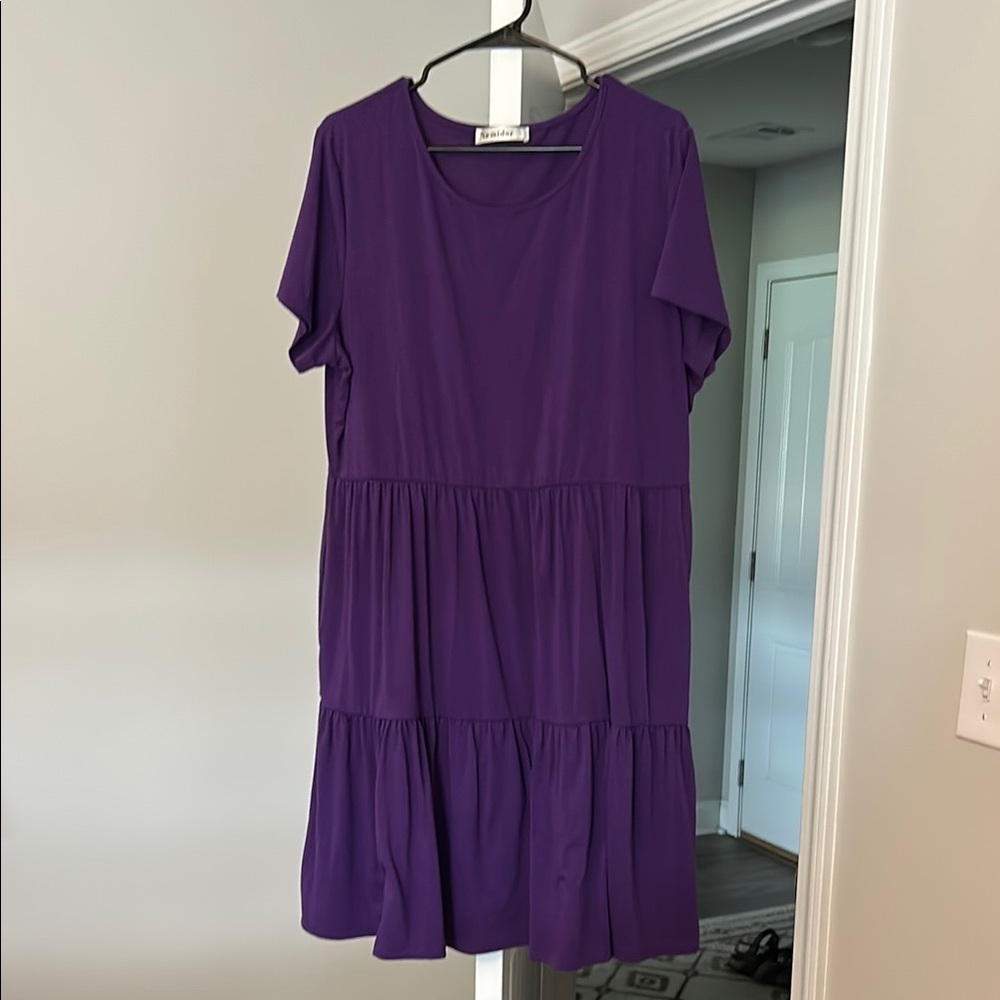 Purple Short Sleeve Tiered Dress